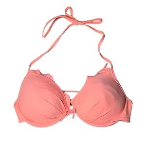Victoria’s Secret Swim bikini top with ruffle accent coral size 34C